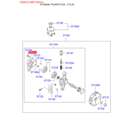 Крышка насоса гидроусилителя 57126-29000 Mobis - 5712629000 - схема с каталога 57126, TEURPFCT09 5712629000