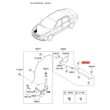 Форсунка (розпилювач) омивача вітрового скла права 98630-2G150 Mobis - 986302G150 - схема з каталогу 98630E, KKMAPMG09 986302G150