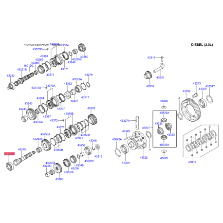 Подшипник вторичного вала передний 43225-3A040 Mobis - 432253A040 - схема с каталога 43225B, KEURPFO04 432253A040