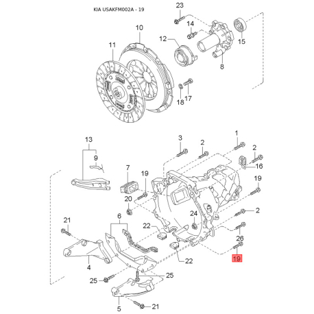 Зажим, молдинг / защитная накладка 0K08A-50874B Mobis - 0K08A50874B - схема с каталога 19, USAKFM002A 0K08A50874B