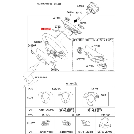 Руль (рулевое колесо) голый 56111-1M200DAJ Mobis - 561111M200DAJ - схема с каталога 56111D, KKMAPTD08 561111M200DAJ