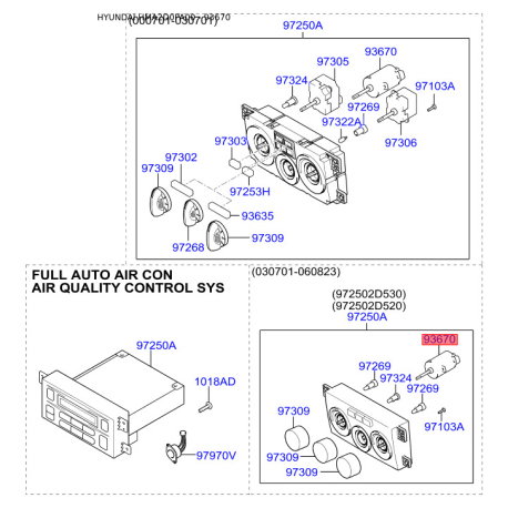 Блок управління, опалення/вентиляція 97260-2D700 Mobis - 972602D700 - схема з каталогу 93670, HMA2D0PA00 972602D700
