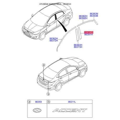 Облицовка / защитная накладка, боковина левая 86381-1R000 Mobis - 863811R000 - схема с каталога 86381H, KHMAPSB15 863811R000