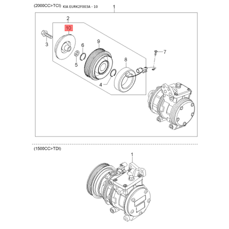 Шарнирный комплект приводного вала 49593-2F000 Mobis - 495932F000 - схема с каталога 10, EURK2F003A 495932F000