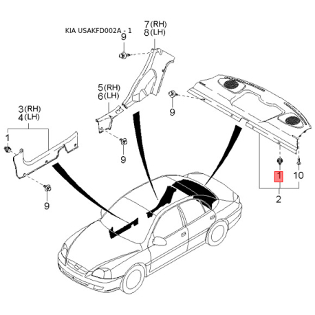 Пружина стяжна верхня колодок стоянкового гальма MB310-16515 Mobis - MB31016515 - схема з каталогу 1, USAKFD002A MB31016515