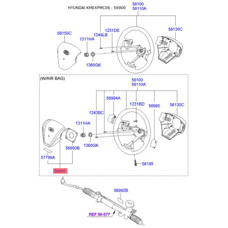 Подушка безпеки на кермо 56900-1E200FZ Mobis - 569001E200FZ - схема з каталогу 56900, KMEXPMC06 569001E200FZ