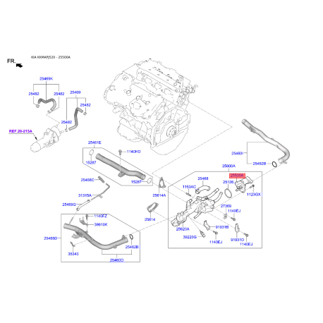 Термостат охолоджувальної рідини 25500-25001 Mobis - 2550025001 - схема з каталогу 25500A, KKMAPJ520 2550025001