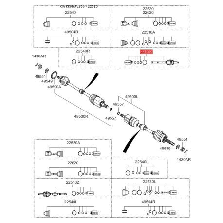 Шарнирный комплект приводного вала правый 49591-2F200 Mobis - 495912F200 - схема с каталога 22510, KKMAPLS06 495912F200