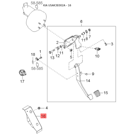 Втулка (подшипник) оси кулисы рычага переключения передач МКПП 47329-4B000 Mobis - 473294B000 - схема с каталога 16, USAK3E002A 473294B000