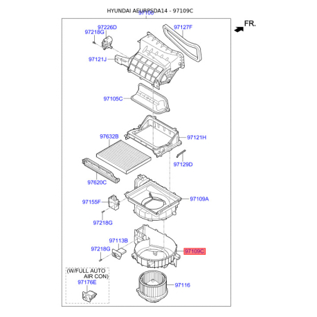 Запобіжники нижні 97112-3XAA0 Mobis - 971123XAA0 - схема з каталогу 97109C, AEURPSDA14 971123XAA0
