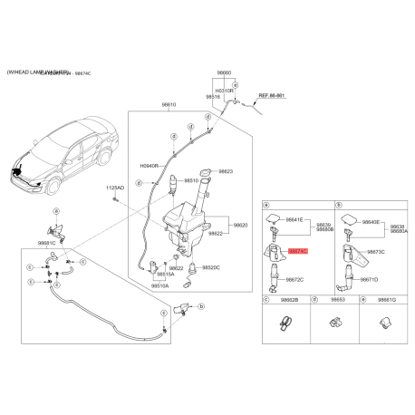 Адаптер, водяной насос омывателя правый 98692-2T500 Mobis - 986922T500 - схема с каталога 98674C, KEURPTF14 986922T500