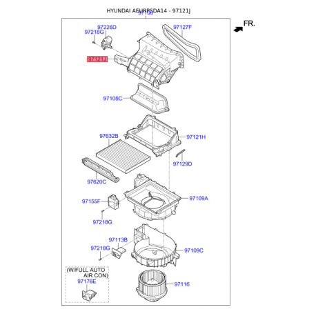 Крышка (корпус или кронштейн) отопителя 97121-3XAA0 Mobis - 971213XAA0 - схема с каталога 97121J, AEURPSDA14 971213XAA0