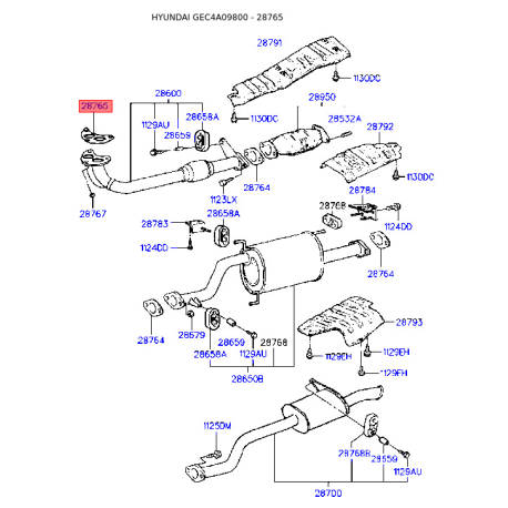 Прокладка труби вихлопного газу 28765-28020 Mobis - 2876528020 - схема з каталогу 28765, GEC4A09800 2876528020