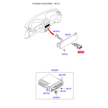 Магнитола 96110-25A00 Mobis - 9611025A00 - схема с каталога 96175, RUS251PA00 9611025A00