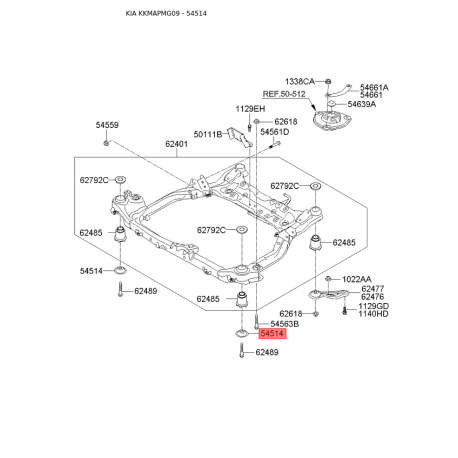 Шайба сайлентблока поперечної балки 62473-2G000 Mobis - 624732G000 - схема з каталогу 54514, KKMAPMG09 624732G000