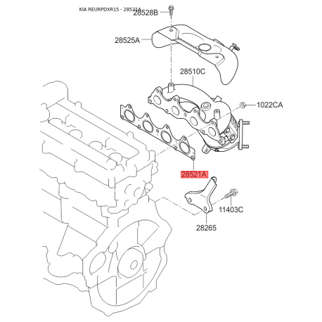Прокладка выпускного коллектора 28521-2B010 Mobis - 285212B010 - схема с каталога 28521A, REURPDXR15 285212B010