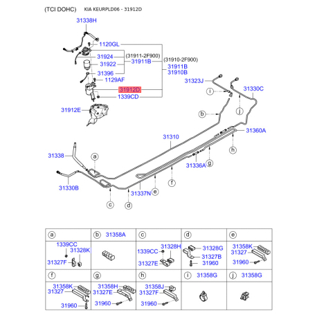 Крепление тормозной трубки 31912-2F900 Mobis - 319122F900 - схема с каталога 31912D, KEURPLD06 319122F900