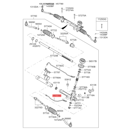 Гидравлический шланг(трубка), рулевое управление правое 57780-1G000 Mobis - 577801G000 - схема с каталога H57780, KKMAPTC05 577801G000
