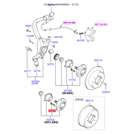 Болт, стійка валу 51752-38010 Mobis - 5175238010 - схема з каталогу 51752, HMA380PA02 5175238010