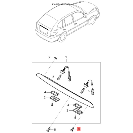 Панель приладів, у сборі та комплектуючи K9073-40512 Mobis - K907340512 - схема з каталогу 6, USAKFD002A K907340512