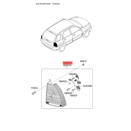 Фонарь задний правый 92402-1F510 Mobis - 924021F510 - схема с каталога 92402A, KEURPFQ04 924021F510