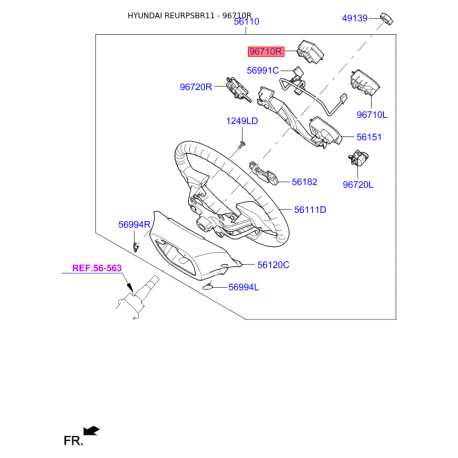 Кнопка керування автомагнітолою на кермі права 96700-1R0104X Mobis - 967001R0104X - схема з каталогу 96710R, REURPSBR11 967001R0104X