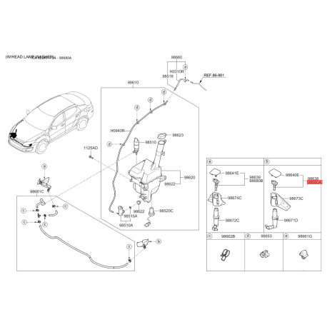 Прокладка, насос омивача / бачок омивача ліва 98680-2T550 Mobis - 986802T550 - схема з каталогу 98680A, KEURPTF14 986802T550
