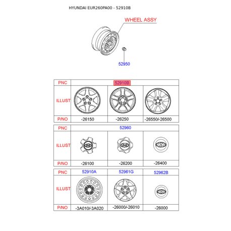 Диск 52910-26250 Mobis - 5291026250 - схема с каталога 52910B, EUR260PA00 5291026250