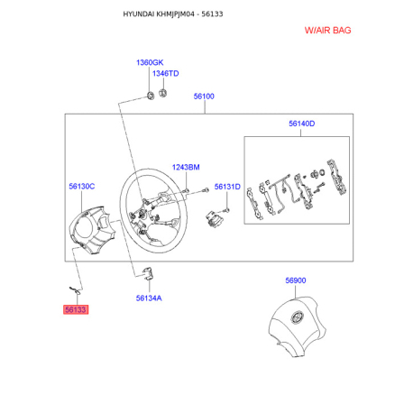 Кнопки руля с накладкой левая 56190-2E500Z9 Mobis - 561902E500Z9 - схема с каталога 56133, KHMJPJM04 561902E500Z9