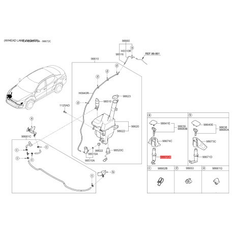Адаптер, водяний насос омивача правий 98672-2T500 Mobis - 986722T500 - схема з каталогу 98672C, KEURPTF14 986722T500