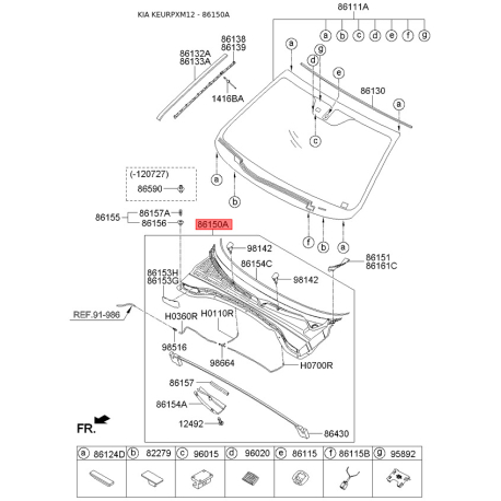 Облицовка передней панели (жабо) 86150-2P500 Mobis - 861502P500 - схема с каталога 86150A, KEURPXM12 861502P500