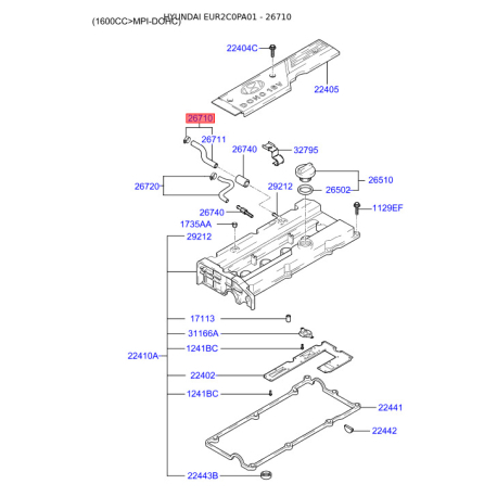 Шланг, вентиляция картера 26710-26702 Mobis - 2671026702 - схема с каталога 26710, EUR2C0PA01 2671026702