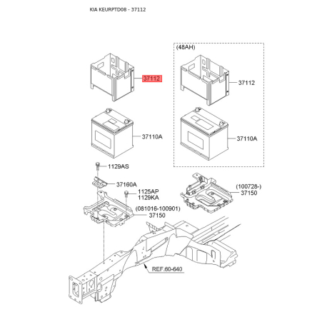 Крепление аккумулятора 37112-1M450 Mobis - 371121M450 - схема с каталога 37112, KEURPTD08 371121M450