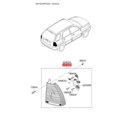 Фонарь задний левый 92401-1F510 Mobis - 924011F510 - схема с каталога 92401A, KEURPFQ04 924011F510
