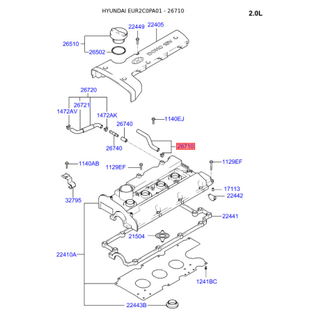 Шланг, вентиляция картера 26710-26701 Mobis - 2671026701 - схема с каталога 26710, EUR2C0PA01 2671026701