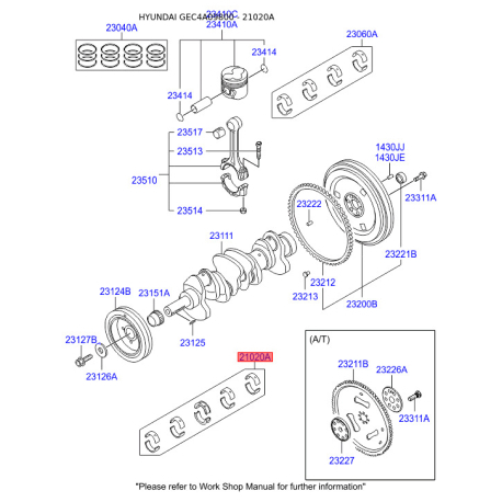 Вкладыши коренные 21020-32982 Mobis - 2102032982 - схема с каталога 21020A, GEC4A09800 2102032982