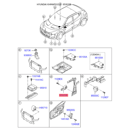 Устройство управления, подушка безопасности 95920-1R000 Mobis - 959201R000 - схема с каталога 95920B, KHMAPGS11 959201R000