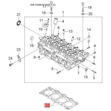 Трубопровід високого/низкого тиску, кондиціонер 97775-2F110 Mobis - 977752F110 - схема з каталогу 22, USAK2F104A 977752F110