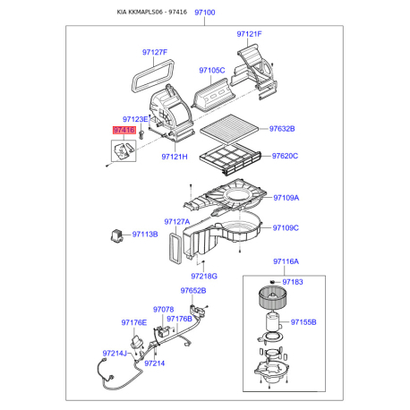 Регулюючий клапан охолоджувальної рідини 97124-2F000 Mobis - 971242F000 - схема з каталогу 97416, KKMAPLS06 971242F000