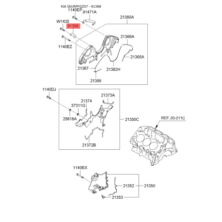 Кронштейн проводки (джгут, коса) 91388-38000 Mobis - 9138838000 - схема з каталогу 91388, SEURPFQZ07 9138838000