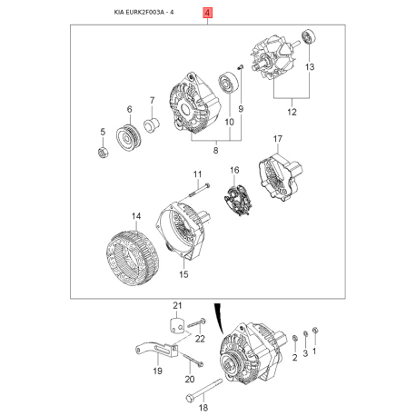 Рычаг ручного тормоза 59710-2F300NM Mobis - 597102F300NM - схема с каталога 4, EURK2F003A 597102F300NM