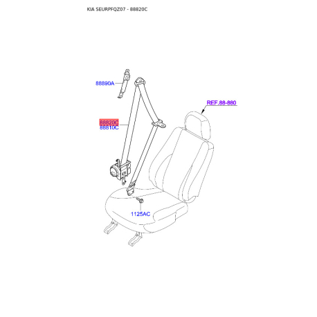 Ремінь безпеки правий 88820-1F210EZ Mobis - 888201F210EZ - схема з каталогу 88820C, SEURPFQZ07 888201F210EZ
