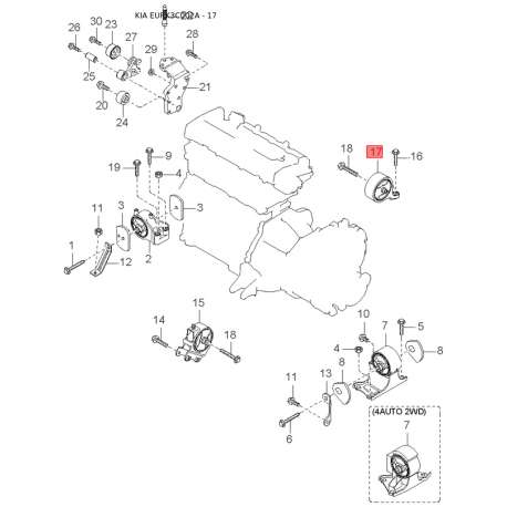 Пистон (клипса, защелка) крепления топливной трубки 35302-02550 Mobis - 3530202550 - схема с каталога 17, EURK3C002A 3530202550