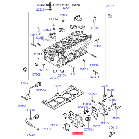 Корпус термостата 25613-22300 Mobis - 2561322300 - схема с каталога 25620, EUR2209500 2561322300