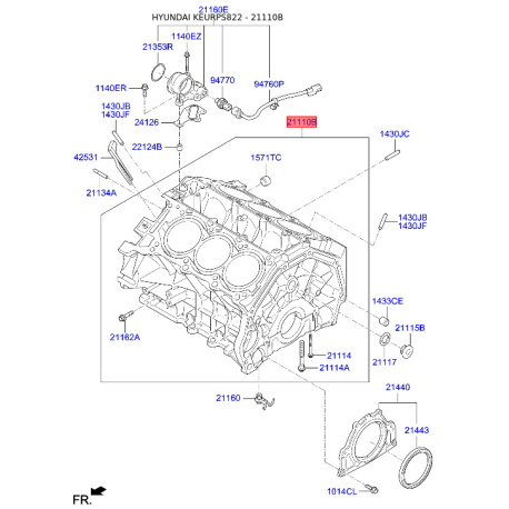 Блок цилиндров двигателя 329R3-3CA0B Mobis - 329R33CA0B - схема с каталога 21110B, KEURPS822 329R33CA0B