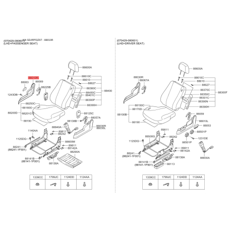 Сидение крепление правое 88222-1F500EZ Mobis - 882221F500EZ - схема с каталога 88010R, SEURPFQZ07 882221F500EZ