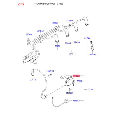 Додатковий резистор, вентилятор кондиціонера 27350-24000 Mobis - 2735024000 - схема з каталогу 27350, EUR250PA00 2735024000
