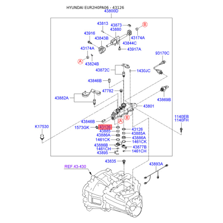 Кільце ущільнювача, система тяг і важелів 43126-23201 Mobis - 4312623201 - схема з каталогу 43126, EUR2H0PA06 4312623201