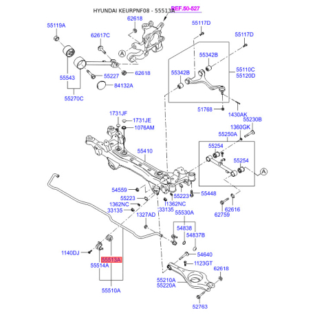 Втулка стабилизатора 55513-3K200 Mobis - 555133K200 - схема с каталога 55513A, KEURPNF08 555133K200