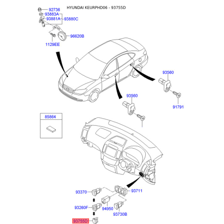 Выключатель 93355-2H1009Y Mobis - 933552H1009Y - схема с каталога 93755D, KEURPHD06 933552H1009Y